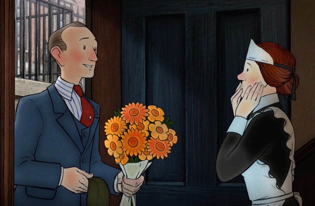 Ernest introducing himself to Ethel with flowers
